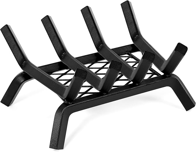 INNO STAGE Fireplace Grates with Ember Retainer - 14 Inch Fireplace Log Grate, Firewood Wood Log Holder Rack,Inside Wrought Cast Iron Fire Grate for Hearth Indoor Outdoor Camping
