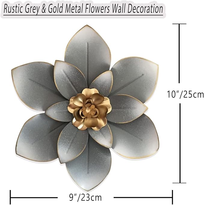 Metal Flower Wall Art Decor, 10“ Rustic Modern Floral Sculpture, Distressed Iron Wall Hanging Home Decoration Accent Artworks for Indoor Kitchen Bedroom Living Room Office Outdoor Garden Patio | Distressed Iron Wall Hanging,Home Decoration Accent Artwo...