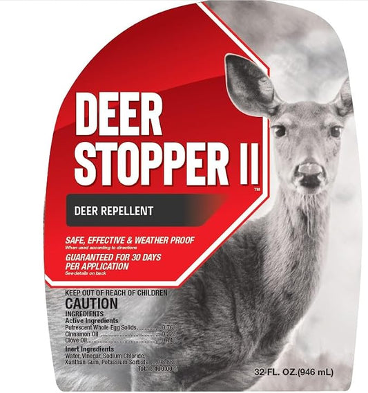 Deer Stopper II - Moose, Elk & Deer Repellent Spray for Gardens, Lawns & Landscaping - 30-Day Weatherproof Protection - Cinnamon & Clove Scent - Safe Around Kids, Pets & Plants - 32oz