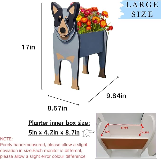 Australian Cattle Dog Planter Pots, 9.84 x 8.57 x 17 Inches | Large Dog Flower Pot, Cute Animal Shaped Plant Pot, Gifts for Women & Pet Lovers, Indoor Outdoor Garden Home Office Decor