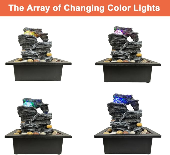 Indoor Tabletop Water Fountain Rotating Ball Rock Waterfall Fountain with Colorful Lights and Natural River Rocks, Zen Meditation for Home Office Decor (B)