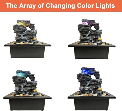 Indoor Tabletop Water Fountain Rotating Ball Rock Waterfall Fountain with Colorful Lights and Natural River Rocks, Zen Meditation for Home Office Decor (B)