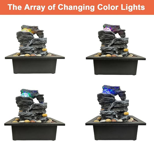 Indoor Tabletop Water Fountain Rotating Ball Rock Waterfall Fountain with Colorful Lights and Natural River Rocks, Zen Meditation for Home Office Decor (B)