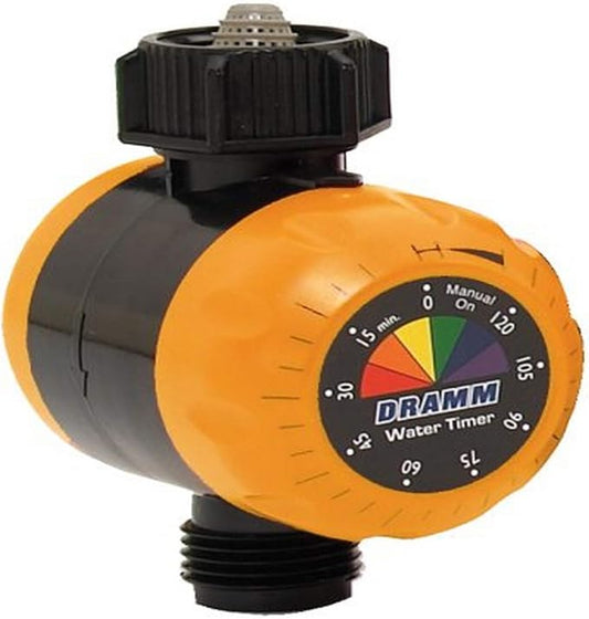 Dramm ColorStorm Premium Water Hose Timer, Mechanical, Turns Water Off Automatically, Up to 120 Minutes of Run Time, Compact for Lawn, Drip, Soaker Hose and Garden, Orange