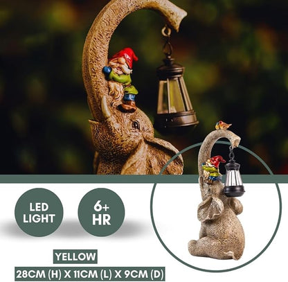 Banax Elephant Solar Garden Ornaments with Lanterns 11 in Elephant Garden Statues Outdoor Figurines with Solar Powered LED Lights for Garden Decor Durable Resin Outdoor Statues for Patio Yard