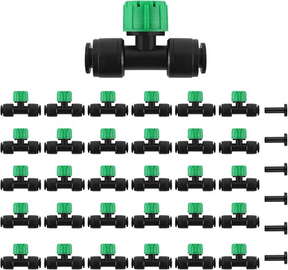 Kalolary 30Pcs Push-to-Fit Drip Irrigation Emitters for 1/4 inch Tubing, Adjustable Drip Emitter Sprayer with 8 Holes Irrigation Dripper Sprinklers with 6PCS End Plugs for Irrigation System(Green)