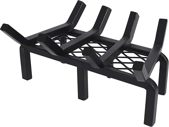 14 Inch Fireplace Grate with Ember Retainer,Cast Iron Fireplace Log Grate,Fireplace Log Holder,Heavy Duty Solid Steel Fireplace Wood Holder,Wood Stove Wrought Rack for Indoor Outdoor