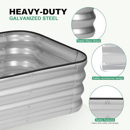 1MORE Raised Garden Bed -8X2X1 Galvanized Planter Box for Outdoor Gardening,5 in 1 Modular Raised Bed Kit with Protective Tape, Gloves for Herb,Ideal for Vegetables and Plants.Sliver-2pack