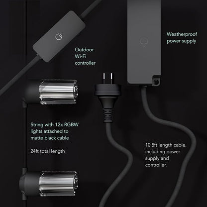 LIFX 24ft Smart Outdoor Extendable String Lights, Wi-Fi 2.4GHz, Color-Changing RGB + Tunable White, App & Voice Control (Alexa, Google, HomeKit), Dynamic Effects & Schedules, Patio & Garden Lighting