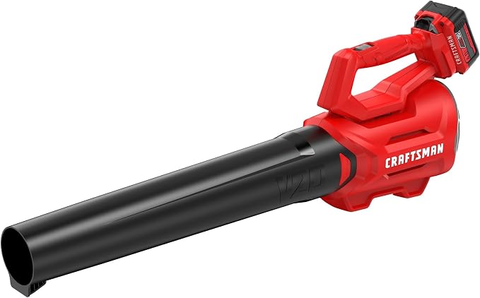 CRAFTSMAN V20 Cordless Axial Leaf Blower Kit, Includes 4.0 Ah Battery and Charger, 100 MPH and 380 CFM Clearing Power, Lightweight, 2 Speed Trigger (CMCBL700M1)