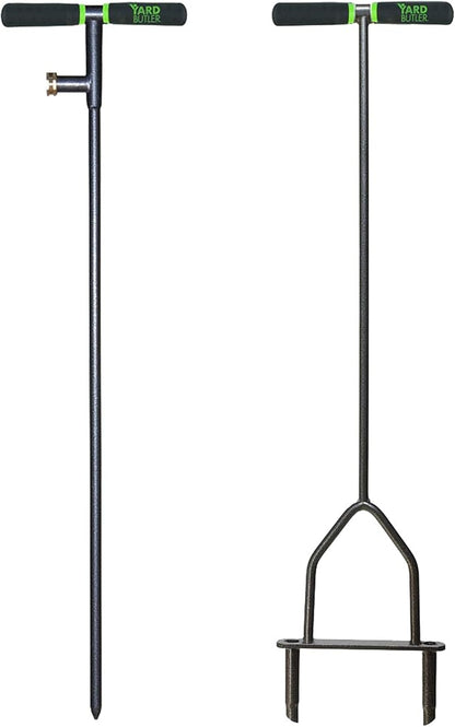 Yard Butler IBDB-1 Aerator & Irrigator Bundle - Lawn Care Tool for Aerating - Long-Handled - Power-Coated Steel Construction - Comfortable Cushioned Handles Garden Tool - Easy to Use