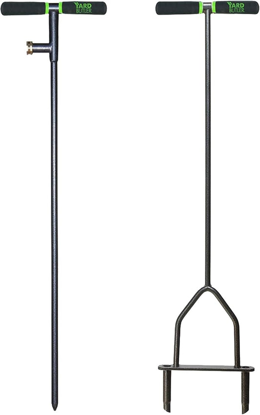 Yard Butler IBDB-1 Aerator & Irrigator Bundle - Lawn Care Tool for Aerating - Long-Handled - Power-Coated Steel Construction - Comfortable Cushioned Handles Garden Tool - Easy to Use