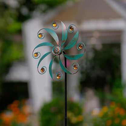 Stargarden 2Pack Wind Spinner, Metal Outdoor Wind Sculptures & Spinners | Small Garden Pinwheels for Yard and Garden Decor,Green