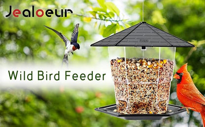 Jealoeur Bird Feeders for Outdoors Hanging Bird Feeder Wild Birds Seed, Black