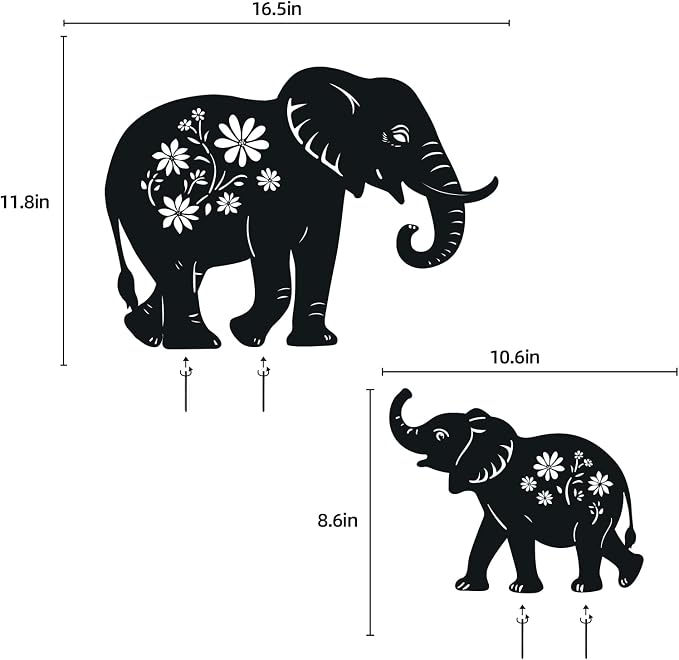 WACLSTDAY Elephant Metal Garden Stakes Decorative, Gifts for Women/Men/Elephant Lovers, Black Silhouette Statues Summer Outdoor Decorations for Garden, Yard, Lawn, Pathway,Patio,Outside