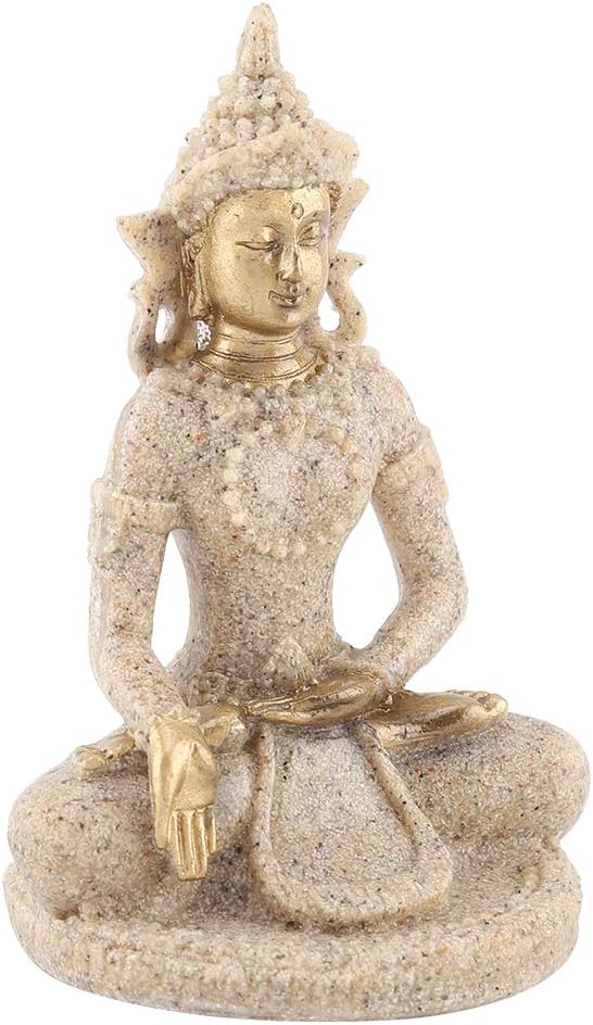 Small Buddha Statue - Figurines Decor Sandstone Sitting Meditation | Outdoor Statues for Garden Buddhist Decoration Ornament Sculpture Handmade Figurine Miniatures Home Seated Zen(Gold)