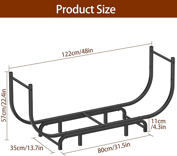LIANTRAL Curved Firewood Rack Outdoor Indoor, 48 Inch Heavy Duty Log Holder for Fireplace Wood Storage, Firewood Storage Holder Stand Metal Wood Rack Organizer