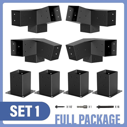 15° Pergola Bracket, 75° Corner 3-Way Pergola Right Angle Bracket with Post Base, Raised Wood Bracket for 4"x4" (Inner Dimensions: 3.5"x3.5") Wooden Beam, Pergola, Garden, Gazebo,... (Set 8)