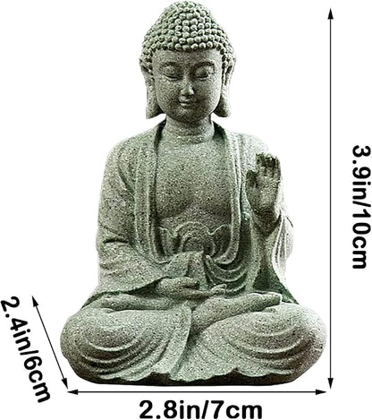 livelyfish Meditating Buddha Statue Natural Sandstone Buda Sculptures for Fish Tank Aquarium Decorations Home Zen Garden Bonsai Ornament Decor, Gifts (Fearless-Small)