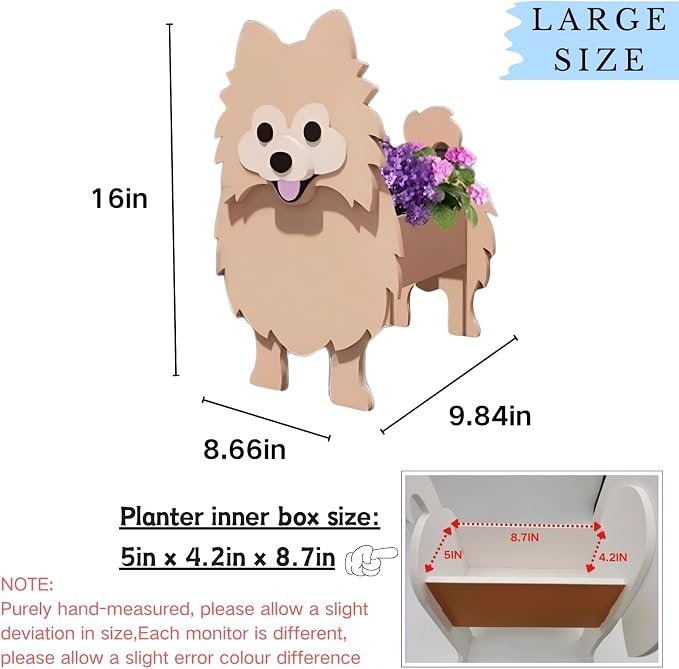 Brown Pomeranian Dog Planter, 9.84 x 8.66 x 16 Inches | Dog Flower Pot, Cute Animal Shaped Plant Pot, Gifts for Women & Pet Lovers, Indoor Outdoor Garden Home Office Decor