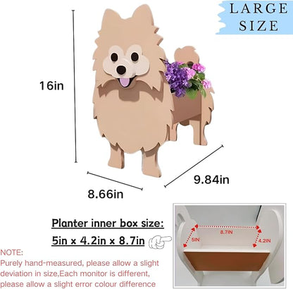 Brown Pomeranian Dog Planter, 9.84 x 8.66 x 16 Inches | Dog Flower Pot, Cute Animal Shaped Plant Pot, Gifts for Women & Pet Lovers, Indoor Outdoor Garden Home Office Decor