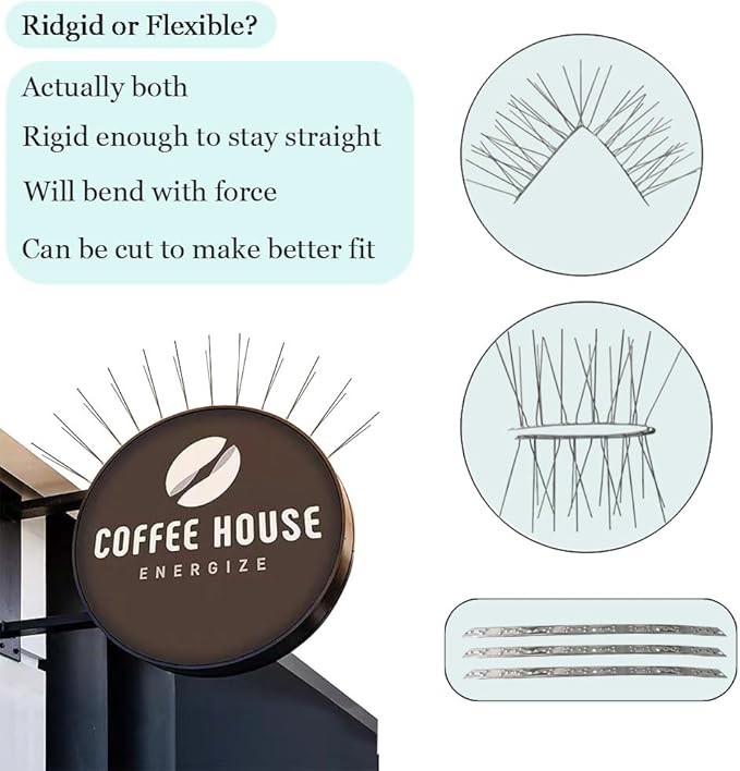 PANGCH Bird Spikes,Stainless Steel Bird Spikes Metal Bird Spikes Fence Spikes Easy to Install - 93 Strips 100.68 Feet Coverage