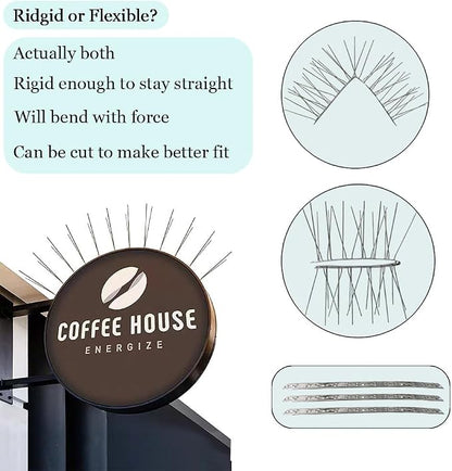 PANGCH Bird Spikes,Stainless Steel Bird Spikes Metal Bird Spikes Fence Spikes Easy to Install - 70 Strips 75.78 Feet Coverage