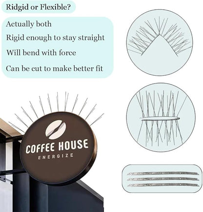 PANGCH Bird Spikes,Stainless Steel Bird Spikes Metal Bird Spikes Fence Spikes Easy to Install - 10 Strips 10.82 Feet Coverage