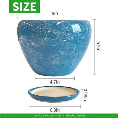 Deep Dream 8 Inch Plant Pots- Ceramic Pots for Plants with Drainage Hole and Saucer, Large Planter Pot for Indoor Plants Outdoor Decor, Gemstone Blue