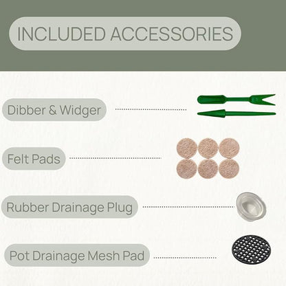 6 Inch Ceramic Plant Pot with Drainage Hole & Tray – Indoor Planter for Succulents, Herbs & Houseplants – Modern Ceramic Planter with Mesh Pad, Dibber & Widger – Sage Green