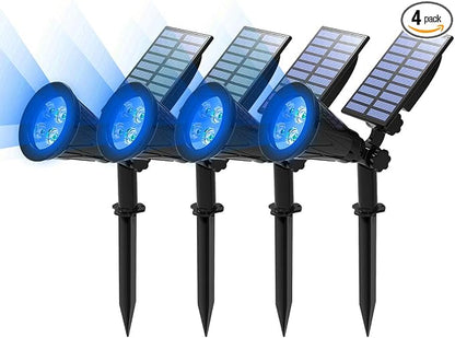 T-SUN Blue Solar Spotlights, Solar Lights Outdoor Waterproof, Auto ON/Off Adjustable Solar Garden Pond Lights for Tree, Patio, Yard, Garden, Driveway, Stairs, Pool Area (Blue- 4 Pack)
