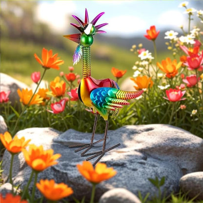 Metal Wacky Rooster Garden Statue for, Patio, Backyard, Lawn | 18'' Rooster Decor, Yard Statue Decorations Outdoor, Chicken Yard Art, Colorful