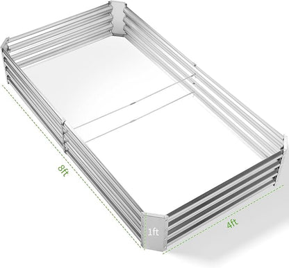 Land Guard 3 Pack 8×4×1ft Galvanized Metal Raised Garden Bed, Metal Planter Kit Box Outdoor for Deep-Rooted Vegetables, Flowers, Green and Herbs, Silver
