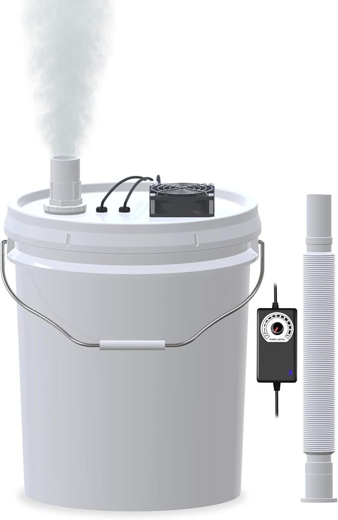 19L Large DIY Humidifier Kit - for Plants, Mushrooms, Grow Tents, Terrarium | Turns a 5 Gallon Bucket into Cool Mist Humidifier, Extendable Hose, High Output, Long Runtime (2-Fogger, Double Mist)