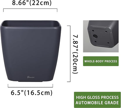 Dexceder 9x8 Self Watering Planter (Slate Gray Matte) | Inner Mat Design, Thickened Table Flower Plant Pot with Water Level Indicator Indoor Outdoor