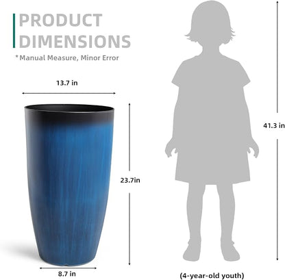 Autodaya 23.8" Tall Planters Set of 2, Large Plastic Plant Pots with Artistic Floating Cobalt Blue Glaze, UV-Resistant Lightweight PP Flower Pots for Outdoor Indoor Plants, Garden, Patio, Deck, Porch | Artistic Floating Cobalt Blue Glaze, Lightweight U...