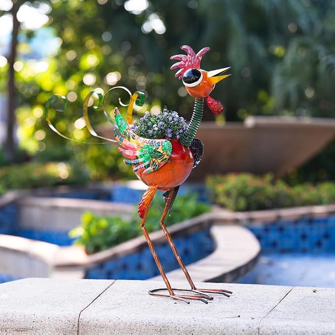Rooster Decor Outdoor Planter,24.8 Inch Tall Metal Yard Decor Planters for Outdoor Plants, Weather-Resistant Outdoor Flower Pots for Garden Patio Porch Decor