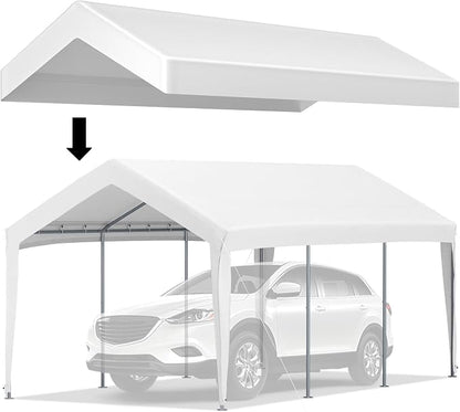 VEVOR Carport Replacement Canopy Cover, 10 x 20 ft, Ripstop Triple-Layer PE Fabric Garage Top Tarp Shelter Cover, UV Resistant Waterproof Car Cover Tent for Carports (Frame is not Included), White