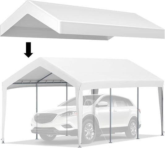 VEVOR Carport Replacement Canopy Cover, 10 x 20 ft, Ripstop Triple-Layer PE Fabric Garage Top Tarp Shelter Cover, UV Resistant Waterproof Car Cover Tent for Carports (Frame is not Included), White