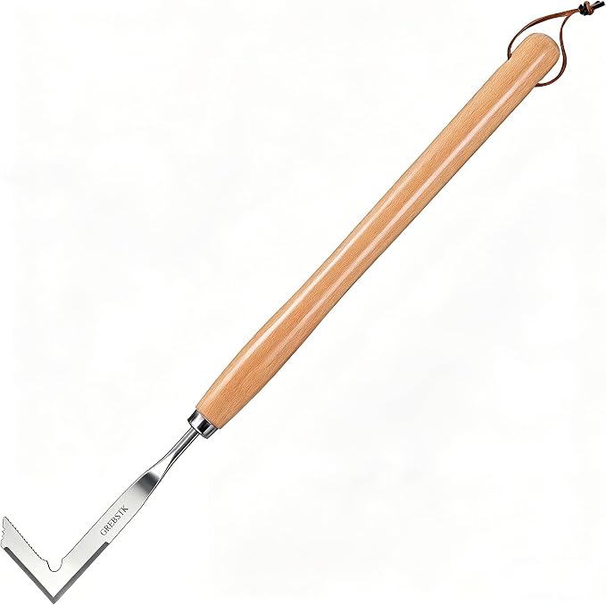 GREBSTK Crack Weeder Crevice Weeding Stainless Steel Sharp Tool, 22 in | Razor-Sharp Rust-Resistant L-Shaped Blade, Solid Beech Wood Non-Slip Handle, for Patio Cracks, Driveway Gaps, Walkway Edging