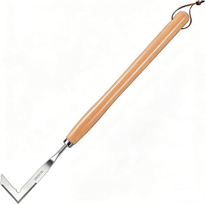 GREBSTK Crack Weeder Crevice Weeding Stainless Steel Sharp Tool, 22 in | Razor-Sharp Rust-Resistant L-Shaped Blade, Solid Beech Wood Non-Slip Handle, for Patio Cracks, Driveway Gaps, Walkway Edging