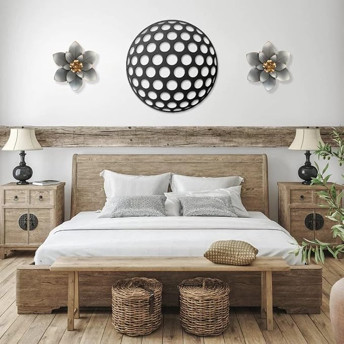Metal Flower Wall Art Decor, 10“ Rustic Modern Floral Sculpture, Distressed Iron Wall Hanging Home Decoration Accent Artworks for Indoor Kitchen Bedroom Living Room Office Outdoor Garden Patio | Distressed Iron Wall Hanging,Home Decoration Accent Artwo...
