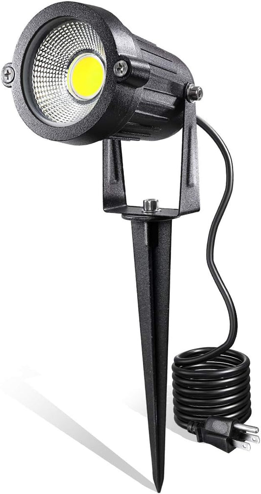 5W 120V Plug in Outdoor Landscape Spotlights, IP65 Waterproof LED Garden Lights with Stake & 5ft UL Cord, Daylight White