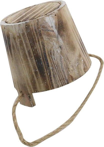 MY MIRONEY 20 OZ Plant Pots, Vintage Wooden Barrel Planter - Solid Rustic Garden Flower Pot with Metal Handles & Frame for Indoor Planter, Office Home Decor, Garden Home Plants, 5.12" x 3.82"