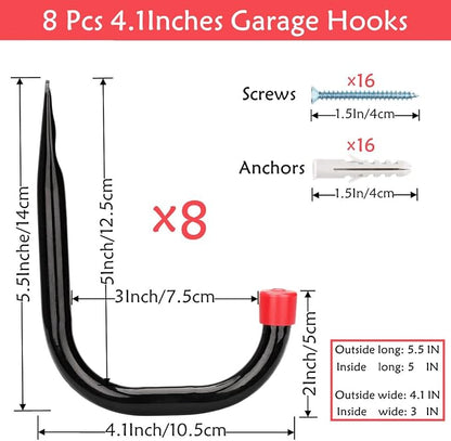Heavy Duty Steel Garage Storage Utility Hooks, 8 Pack Wall Mount Hanging Storage Utility Hanger