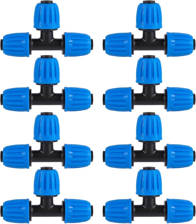8 Pcs 1/2 Inch Irrigation Tubing Tee Fittings, (1/2" ID x0.6-0.63" OD) Drip Tubing Barbed Locked Nuts Tee Connectors Anti-Drop 1/2" T Connectors for Garden Irrigation System