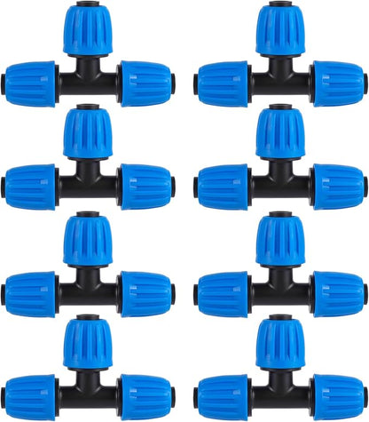 8 Pcs 1/2 Inch Irrigation Tubing Tee Fittings, (1/2" ID x0.6-0.63" OD) Drip Tubing Barbed Locked Nuts Tee Connectors Anti-Drop 1/2" T Connectors for Garden Irrigation System