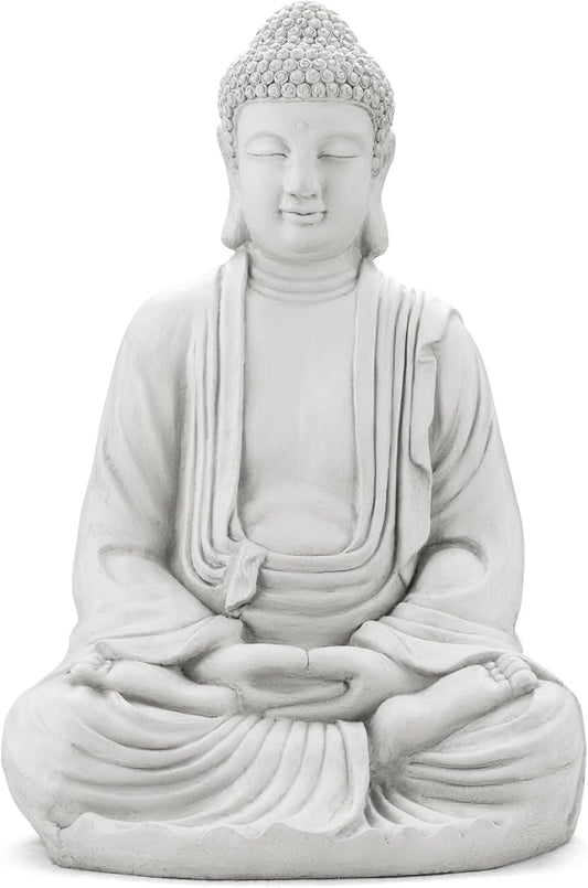 Glitzhome 29.5-inch Zen Meditation Buddha Garden Statue, White Oversized Tall Large Indoor and Outdoor Sculpture, Hand-Finished MGO & Fiberglass Decor for Home Patio Yard