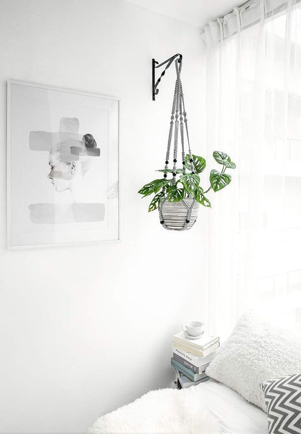 Mkono 3 Pack Macrame Plant Hangers Indoor Different Size Hanging Planter Basket Flower Pot Holder with Beads No Tassels 35"/29"/23", Medium, Grey