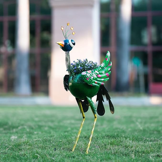 Planters for Outdoor Plants Green Peacock, Metal Planters Peacock Gifts for Women, 24.8Inch Unique Outdoor Planter Peacock Decor for Porch Garden Patio and Yard